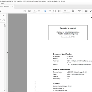 Liebherr A 934 C HD Litronic High Rise 1007 Machine for Industrial Operator's Manual SN 57105 - PDF DOWNLOAD