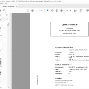 Liebherr A 934 C HD Litronic Pick & Carry 1053 Log loader Operator's Manual SN 57000 - PDF DOWNLOAD