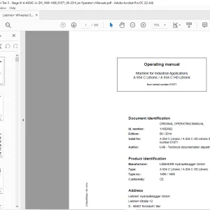 Liebherr A 934 C Litronic A 934 C HD Litronic 1498 1499 Machine for Industrial Operating Manual SN 61971 - PDF DOWNLOAD