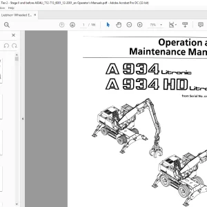 Liebherr A 934 Litronic A 934 HD Litronic Excavator Operation & Maintenance Manual SN 6001 - PDF DOWNLOAD