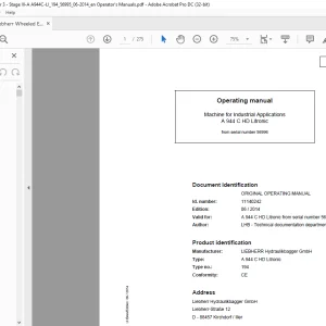Liebherr A 944 C HD Litronic 194 Machine for Industrial Application Operating Manual SN 56996 - PDF DOWNLOAD