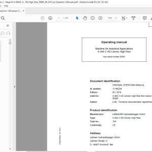 Liebherr A 944 C HD Litronic High Rise 194 Machine for Industrial Operating Manual SN 56995 - PDF DOWNLOAD