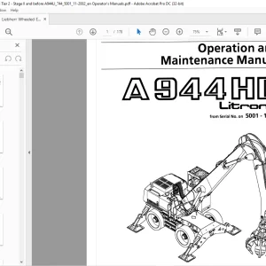 Liebherr A 944HD Litronic Wheeled Excavator Operation & Maintenance Manual SN 5001 - 12599 - PDF DOWNLOAD