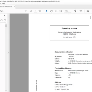 Liebherr A 954 C HD Litronic 450 Machine for Industrial Operating Manual SN 55721 - PDF DOWNLOAD