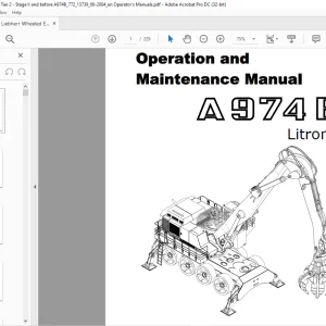 Liebherr A 974 B Litronic Wheeled Excavator Operation & Maintenance Manual - PDF DOWNLOAD