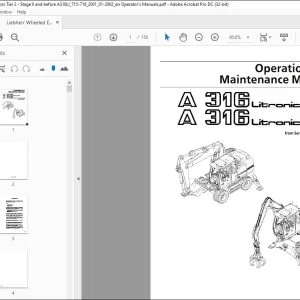 Liebherr A316 Litronic A 316 Litronic Industrial Operation And Maintenance Manual SN2001  - PDF DOWNLOAD