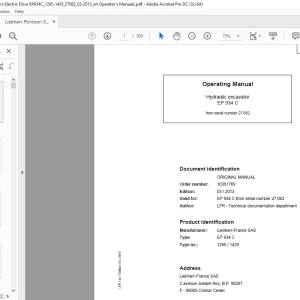 Liebherr EP 934 C 1295 1429 Hydraulic Excavator Operating Manual SN 27082 - PDF DOWNLOAD