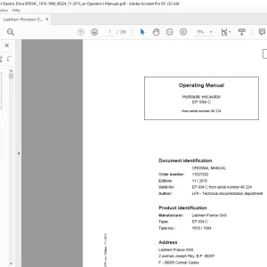 Liebherr EP 934 C 1610 1684 Hydraulic Excavator Operating Manual SN 40224 - PDF DOWNLOAD