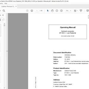 Liebherr EP 934 C Low Pedestral 1610 1684 Hydraulic Excavator Operating Manual SN 40224 - PDF DOWNLOAD