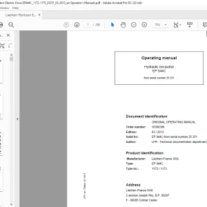 Liebherr EP 944C 1172 1173 Hydraulic Excavator Operating Manual SN 25251 - PDF DOWNLOAD