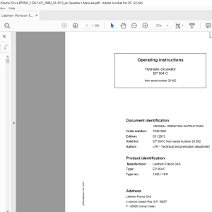 Liebherr EP 954 C 1326 1431 Hydraulic Excavator Operating instructions Manual SN 28882 - PDF DOWNLOAD