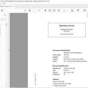 Liebherr ER 934 C 1361 1382 1593 Hydraulic Excavator Operating Manual SN 29269 - PDF DOWNLOAD