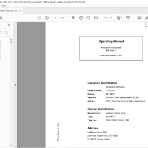 Liebherr ER 944 C 1408 1568 1635 1830 Hydraulic Excavator Operating Manual SN 32410 - PDF DOWNLOAD