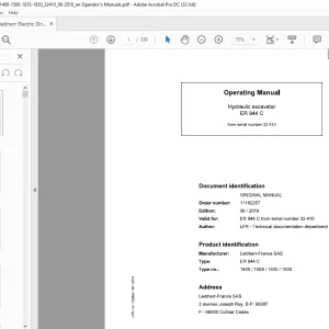 Liebherr ER 944 C 1408 1568 1635 1830 Hydraulic Excavator Operating Manual SN 32410 - PDF DOWNLOAD