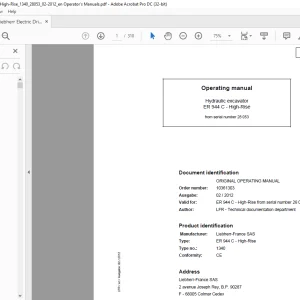 Liebherr ER 944 C High-Rise Hydraulic Excavator Operating Manual SN 28053 - PDF DOWNLOAD