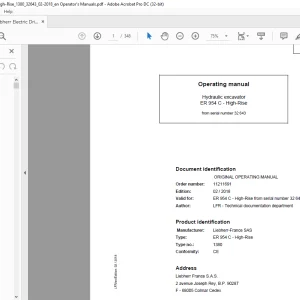 Liebherr ER 954 C High-Rise 1380 Hydraulic Excavator Operating Manual SN 32643 - PDF DOWNLOAD