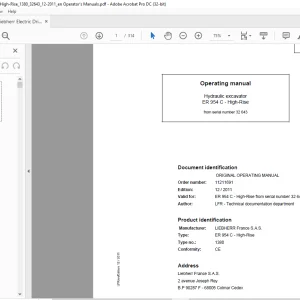 Liebherr ER 954 C High-Rise 1380 Hydraulic Excavator Operating Manual SN 32643 - PDF DOWNLOAD