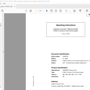 Liebherr Hydraulic Excavator Material handler R 904 C-Litronic & Tool Control Operating Instructions Manual SN 112305 - PDF DOWNLOAD