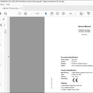 Liebherr Hydraulic Excavator R 9100 - R 91008 Service Manual 26573  - PDF DOWNLOAD