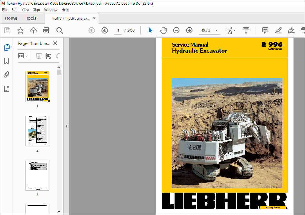 Liebherr Hydraulic Excavator R 996 Litronic Service Manual - PDF ...