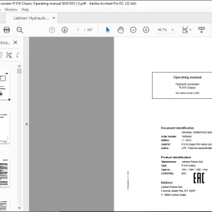 Liebherr Hydraulic excavator R 916 Classic Operating manual SN31055 -  PDF DOWNLOAD