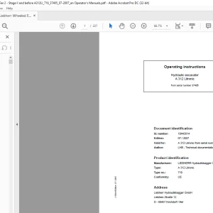 Liebherr Hydraulic excavator A 312 Litronic Operating instructions Manual 37405 - PDF DOWNLOAD