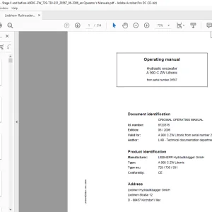 Liebherr Hydraulic excavator A 900 C ZW Litronic Operating manual SN28567 -  PDF DOWNLOAD