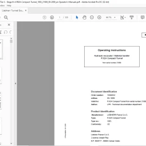 Liebherr Hydraulic excavator  Material handler R 924 Compact-Tunnel Operating instructions Manual SN21909 - PDF DOWNLOAD