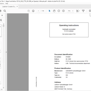 Liebherr Hydraulic excavator R 313 Litronic Operating instructions Manual 27752  - PDF DOWNLOAD