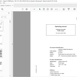 Liebherr Hydraulic excavator R 906 Classic Operator's manual  - PDF DOWNLOAD