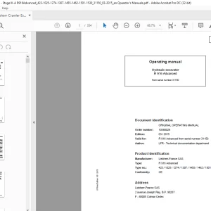 Liebherr Hydraulic excavator R 916 Advanced Operating manual 31150 -  PDF DOWNLOAD
