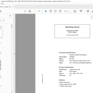Liebherr Hydraulic excavator R 916 Classic Operating manual 31055  - PDF DOWNLOAD