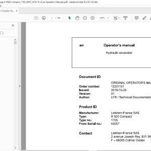 Liebherr Hydraulic excavator R 920 Compact 1705 Operator's manual 43057  - PDF DOWNLOAD