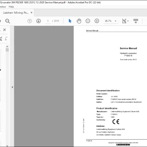 Liebherr Hydraulic excavator R 9250 E Service manual 25312 -  PDF DOWNLOAD