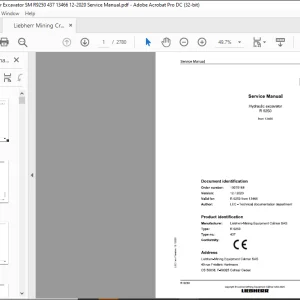 Liebherr Hydraulic excavator R 9250 Service manual  - PDF DOWNLOAD