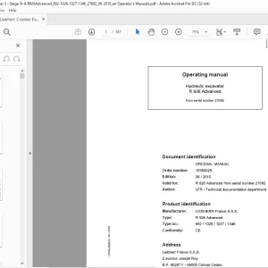 Liebherr Hydraulic excavator R 926 Advanced Operating manual SN 27692 -  PDF DOWNLOAD