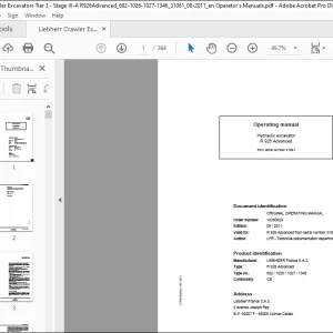 Liebherr Hydraulic excavator R 926 Advanced Operating manual SN31061 -  PDF DOWNLOAD