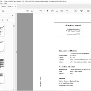Liebherr Hydraulic excavator R 926 Classic Facelift 1302 Operating manual 27976 - PDF DOWNLOAD