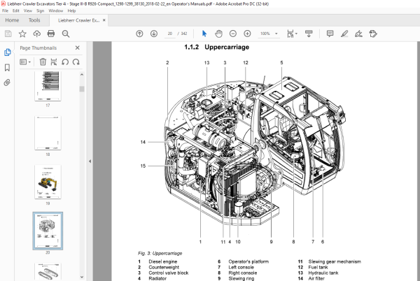 Liebherr Hydraulic excavator R 926 Compact 1298, 1299 Operating manual ...