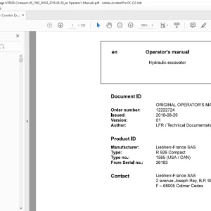 Liebherr Hydraulic excavator R 926 Compact 1565 (USA  CAN) Operator's manual 36183 - PDF DOWNLOAD