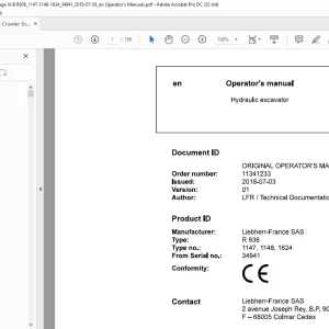 Liebherr Hydraulic excavator R 936 Operator's manual 34941 -  PDF DOWNLOAD