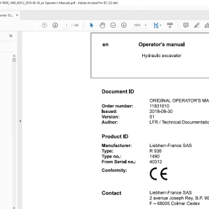 Liebherr Hydraulic excavator R 936 Operator's manual 40312 - PDF DOWNLOAD