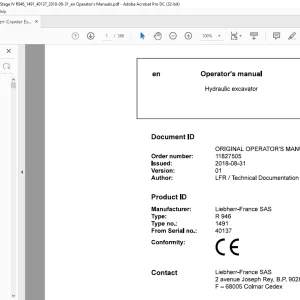 Liebherr Hydraulic excavator R 946 1491 Operator's manual SN40137 - PDF DOWNLOAD