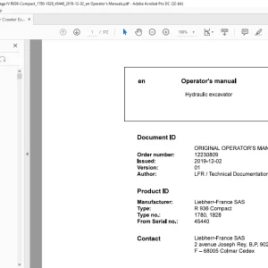 Liebherr Hydraulic excavator R 956 1476 1728 Operator's manual 39634  - PDF DOWNLOAD