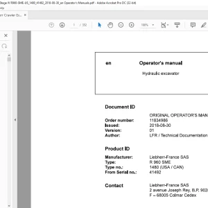 Liebherr Hydraulic excavator R 960 SME 1480 (USA / CAN) Operator's manual SN41492 -  PDF DOWNLOAD