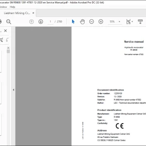 Liebherr Hydraulic excavator R 9600 Service manual 47002 -  PDF DOWNLOAD