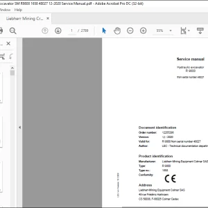Liebherr Hydraulic excavator R 9800 Service manual 48027 -  PDF DOWNLOAD