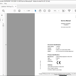 Liebherr Hydraulic excavator R9250 Service manual 25385 -  PDF DOWNLOAD