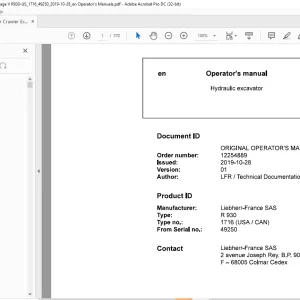 Liebherr Hydraulic excavator R930 1716 (USA CAN) Operator's manual SN49250 -  PDF DOWNLOAD
