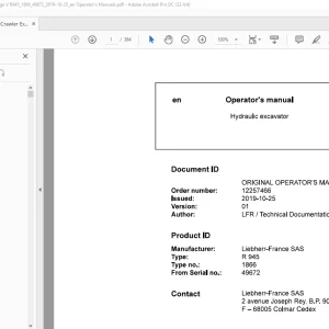 Liebherr Hydraulic excavator R945 1866 Operator's manual SN49672 - PDF DOWNLOAD
